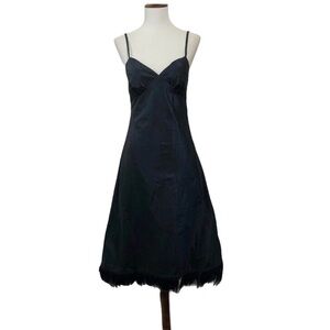 Michelle DeCourcy Tea Dress Blue Iridescent Feather Hem Strappy V-Neck XS